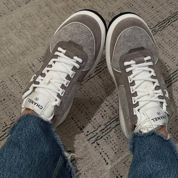 Chanel Suede Low Top Fashion Trainer Sneaker Gray/ Brown